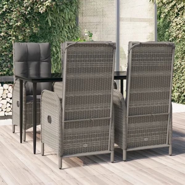 Ensemble à manger de jardin coussins 5 pcs noir et gris