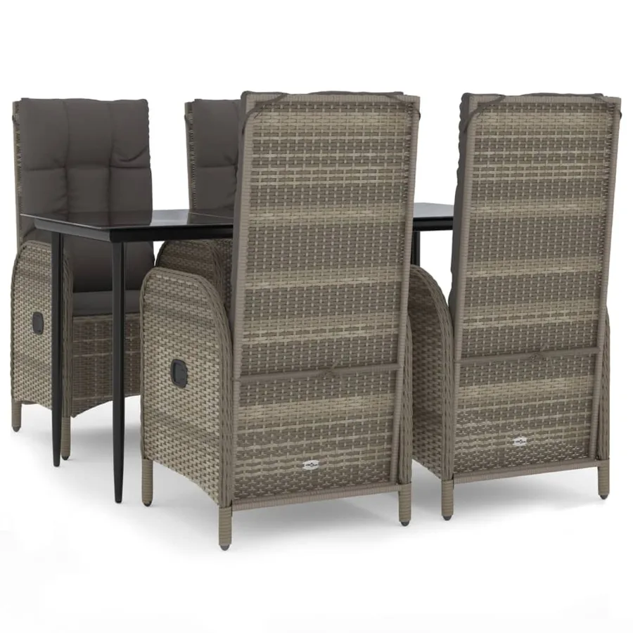 Ensemble à manger de jardin coussins 5 pcs noir et gris - 2
