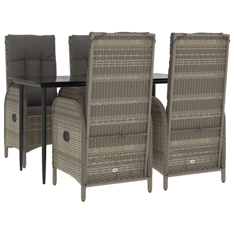 Ensemble à manger de jardin coussins 5 pcs noir et gris - 3