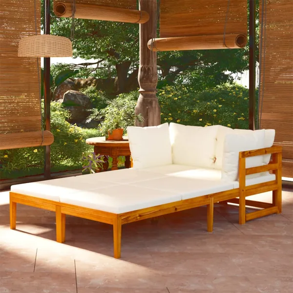 Chaises longues et coussins blanc crème lot de 2 bois d'acacia