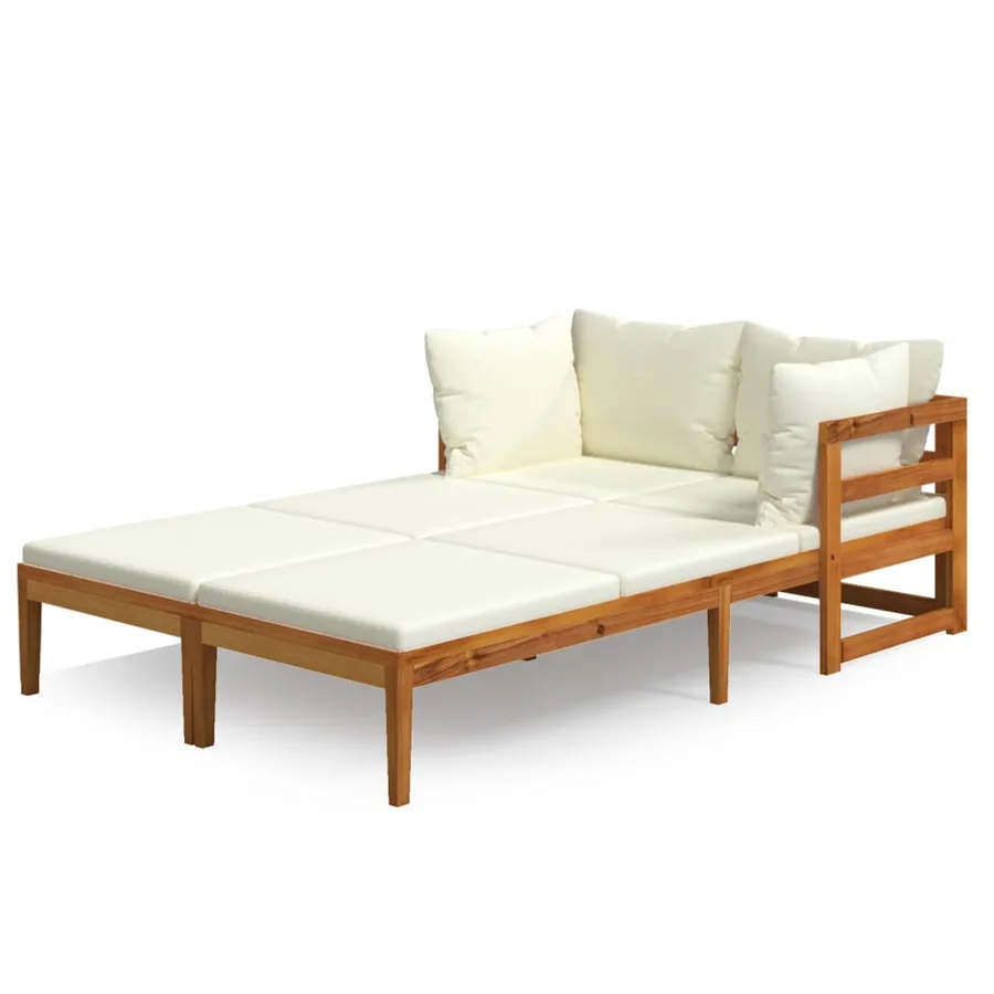 Chaises longues et coussins blanc crème lot de 2 bois d'acacia - 2