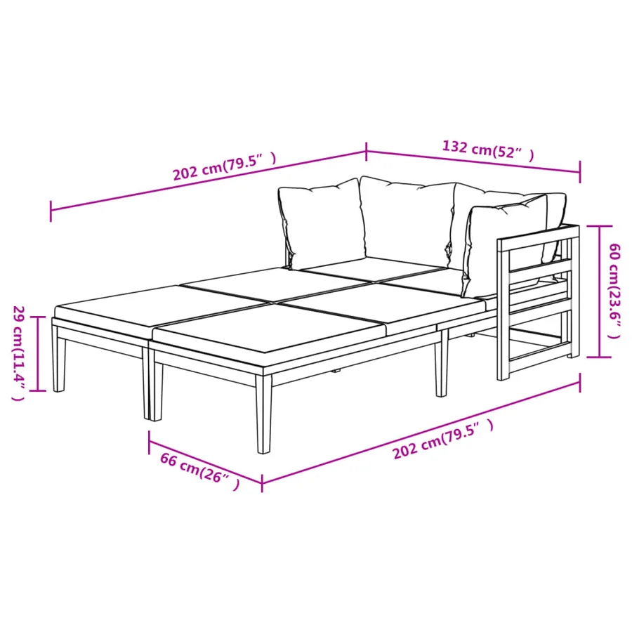 Chaises longues et coussins blanc crème lot de 2 bois d'acacia - 8