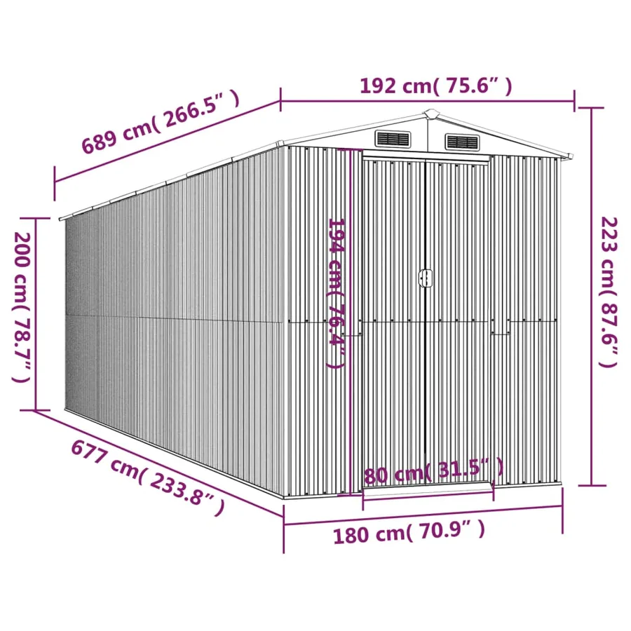 Abri de jardin Anthracite 192x689x223 cm Métal galvanisé - 8