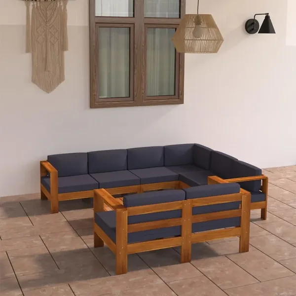 Salon de jardin 8 pcs avec coussins gris foncé Bois d'acacia