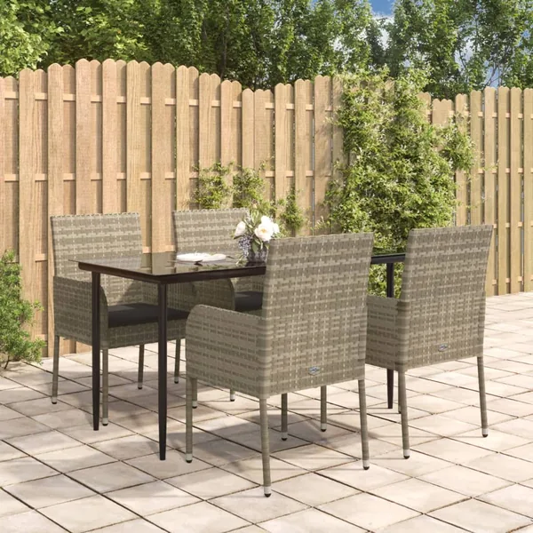Ensemble à manger de jardin coussins 5 pcs noir et gris