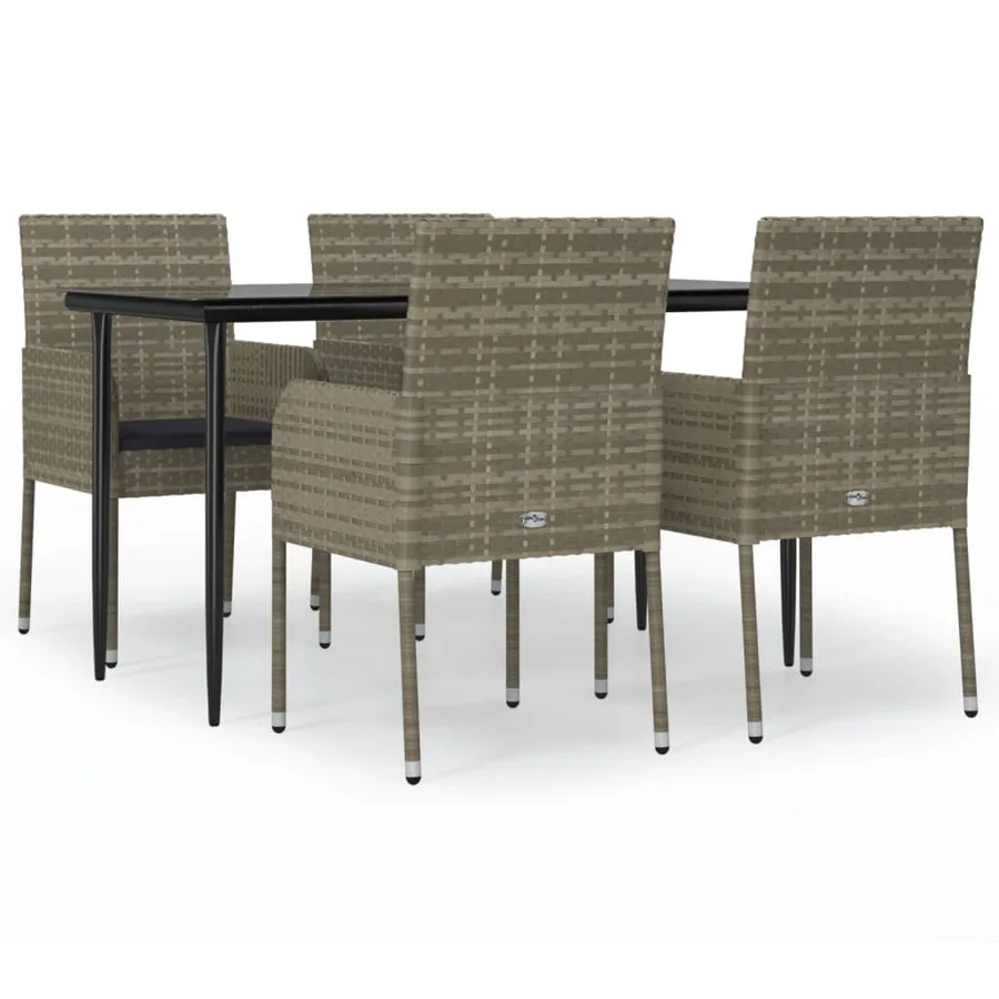 Ensemble à manger de jardin coussins 5 pcs noir et gris - 2