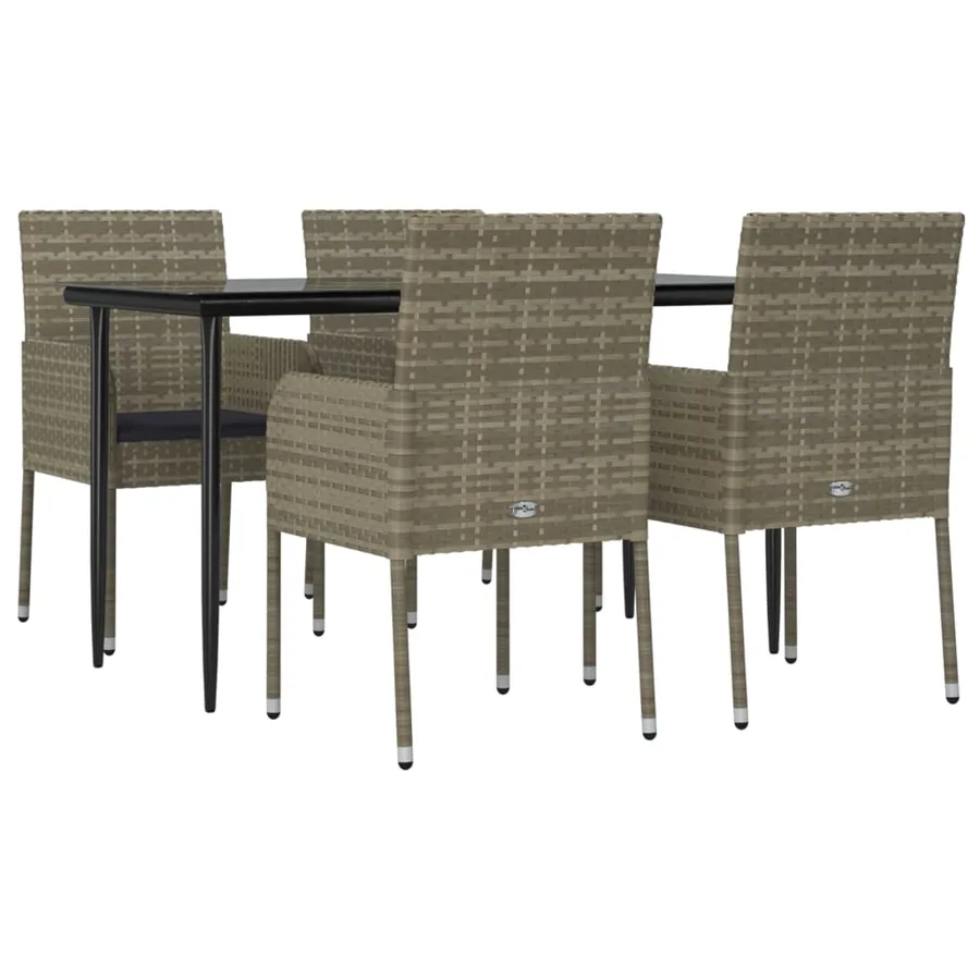 Ensemble à manger de jardin coussins 5 pcs noir et gris - 3