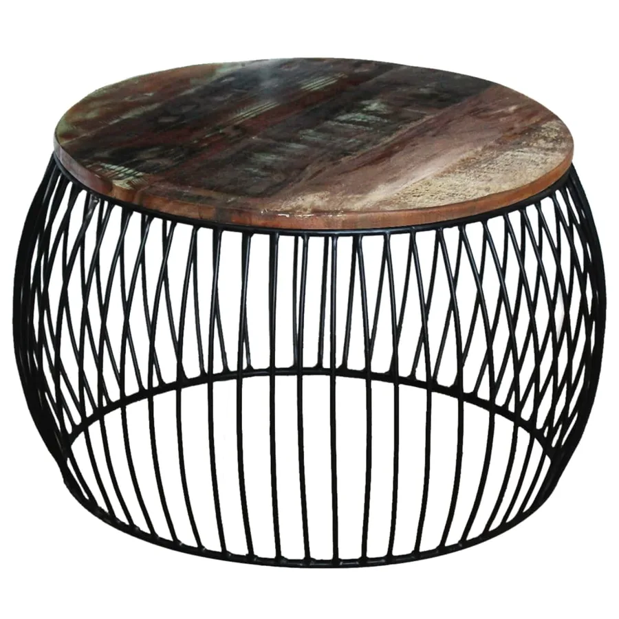 Table basse ronde 68x37 cm Bois de récupération massif - 2