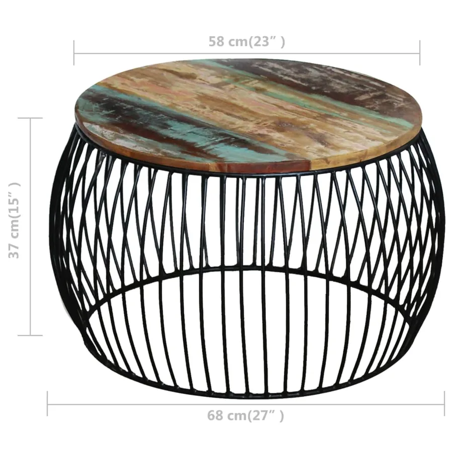 Table basse ronde 68x37 cm Bois de récupération massif - 5