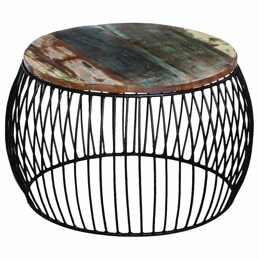 Table basse ronde 68x37 cm Bois de récupération massif - 6