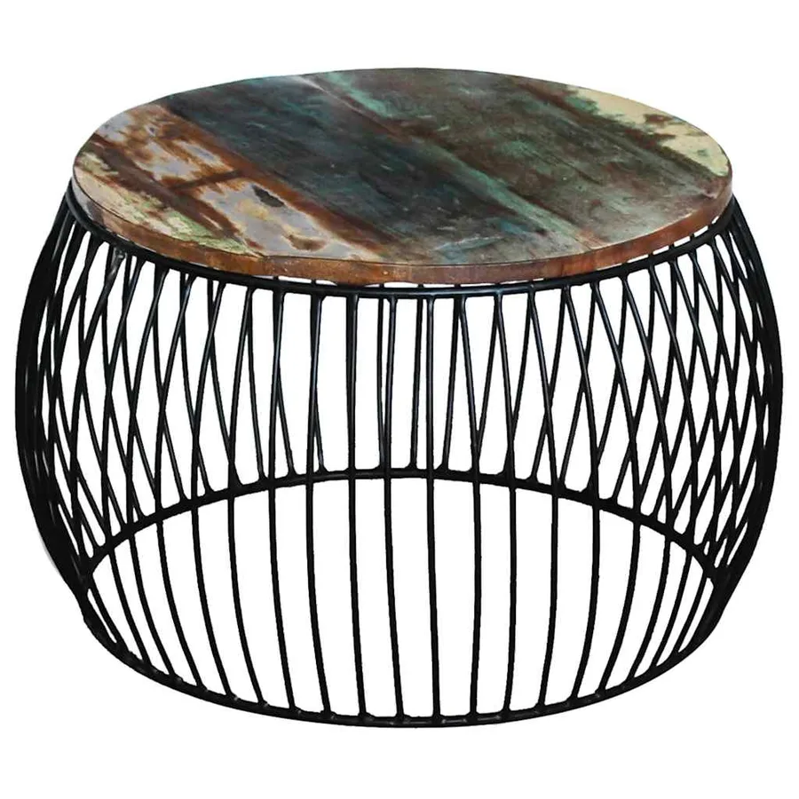 Table basse ronde 68x37 cm Bois de récupération massif - 7