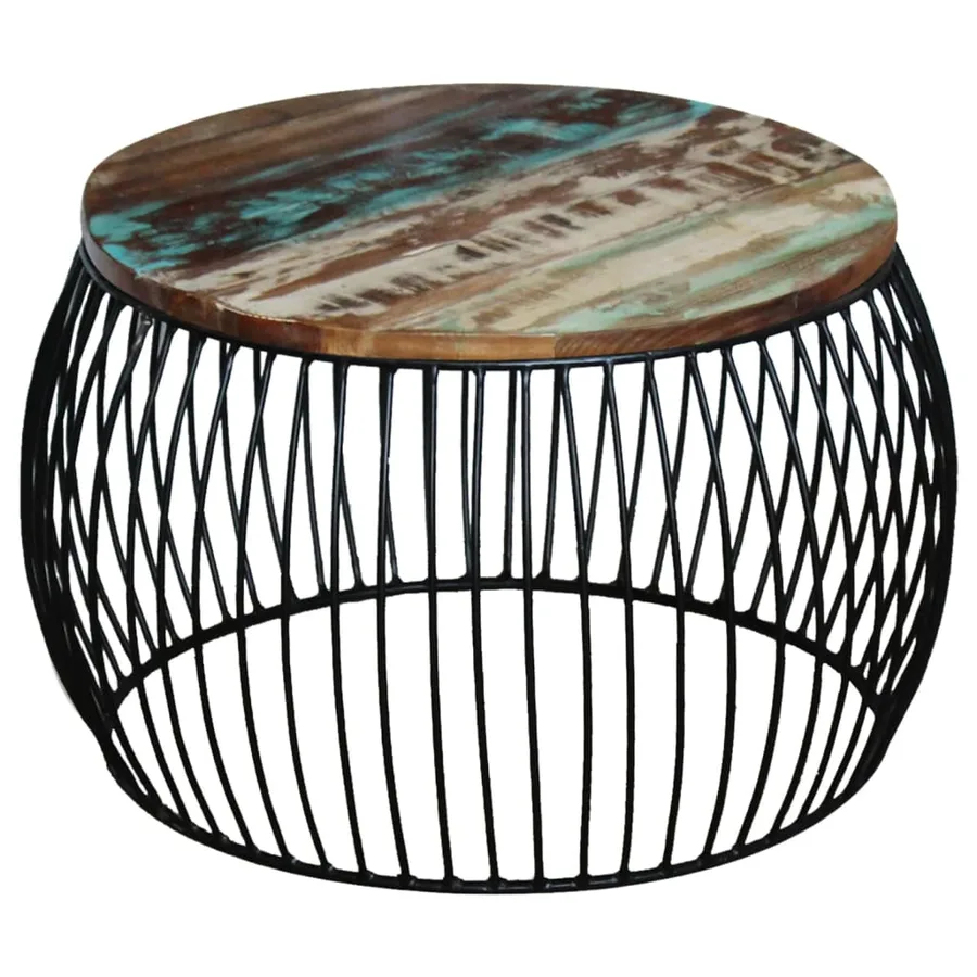 Table basse ronde 68x37 cm Bois de récupération massif - 8