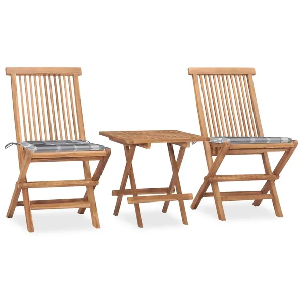 Ensemble à manger d'extérieur pliable avec coussin 3 pcs Teck