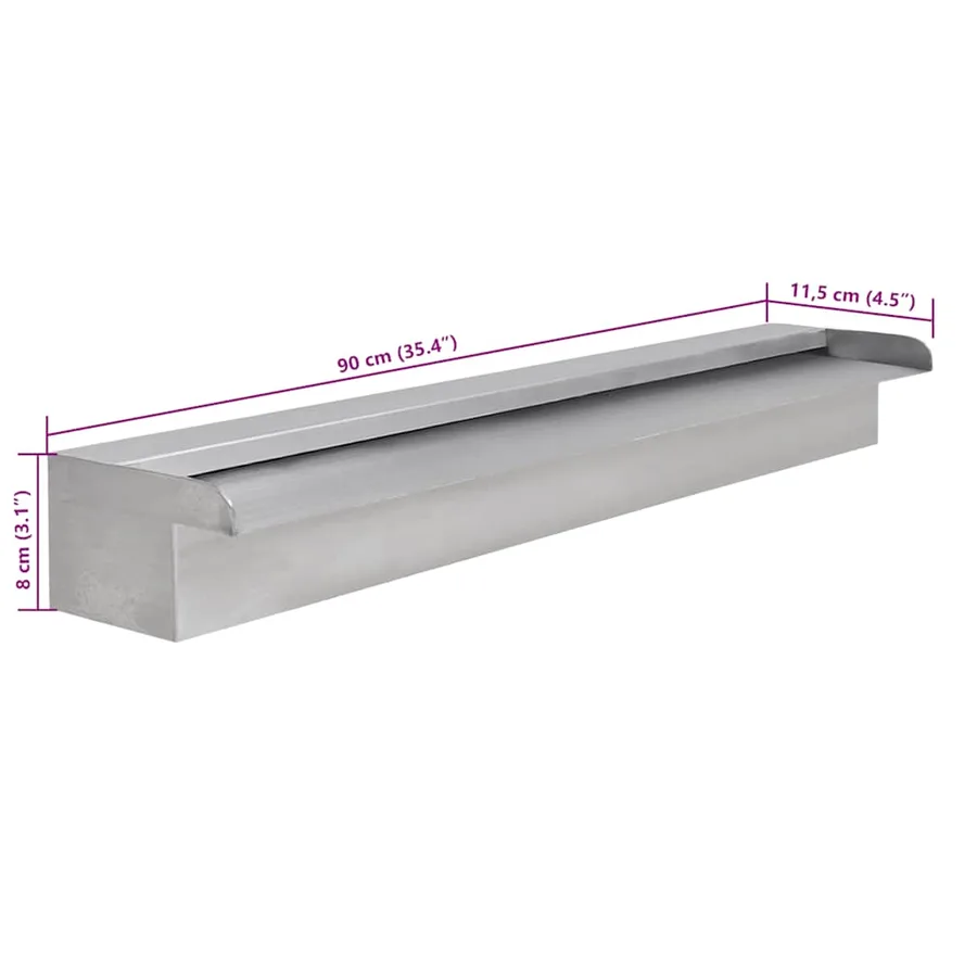 Lame d'eau rectangulaire pour piscine Acier inoxydable 90 cm - 7