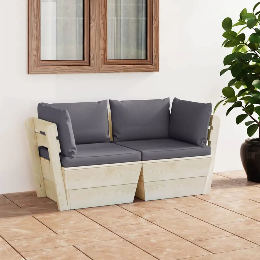 Canapé palette à 2 places de jardin avec coussins Bois d'épicéa