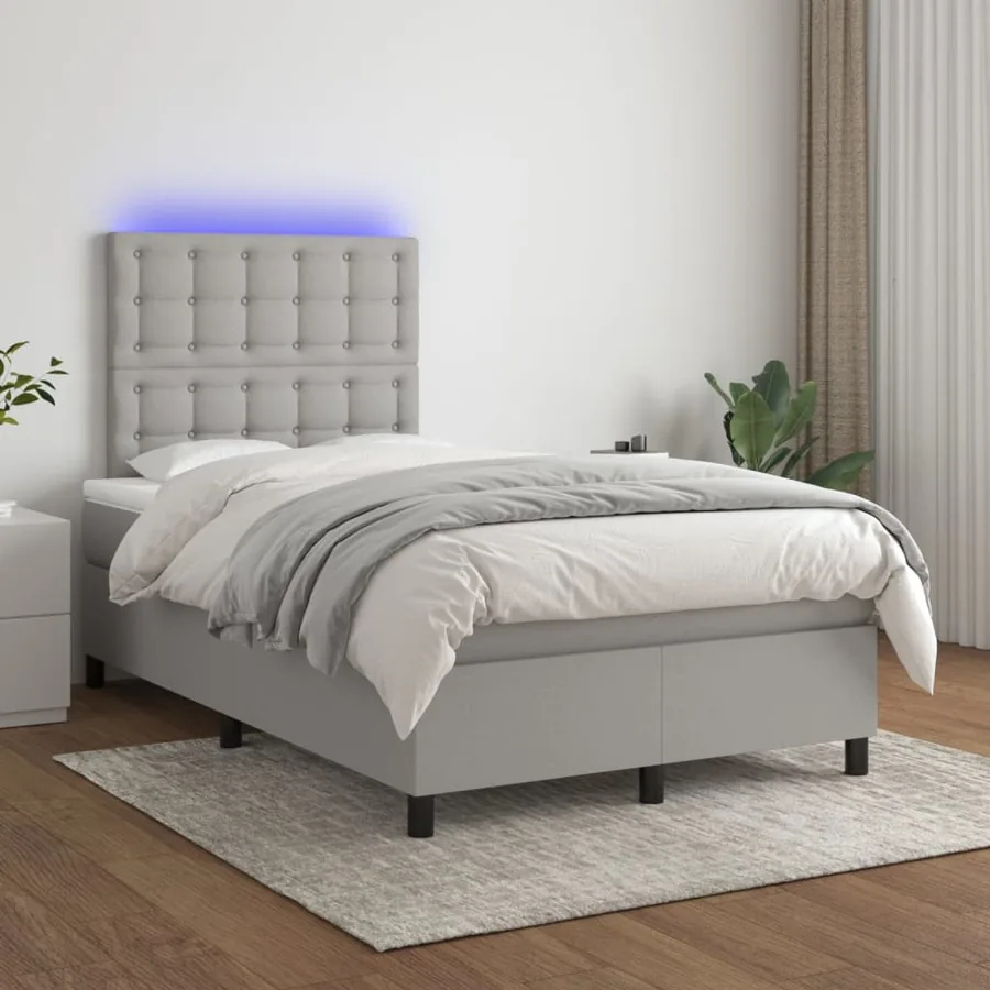 Sommier à lattes de lit et matelas et LED Gris clair 120x200 cm