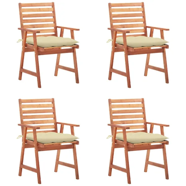 Chaises à manger d'extérieur lot de 4 et coussins Acacia massif