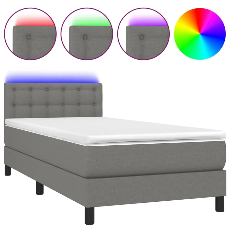 Sommier à lattes de lit avec matelas et LED Gris foncé 90x190cm - 2