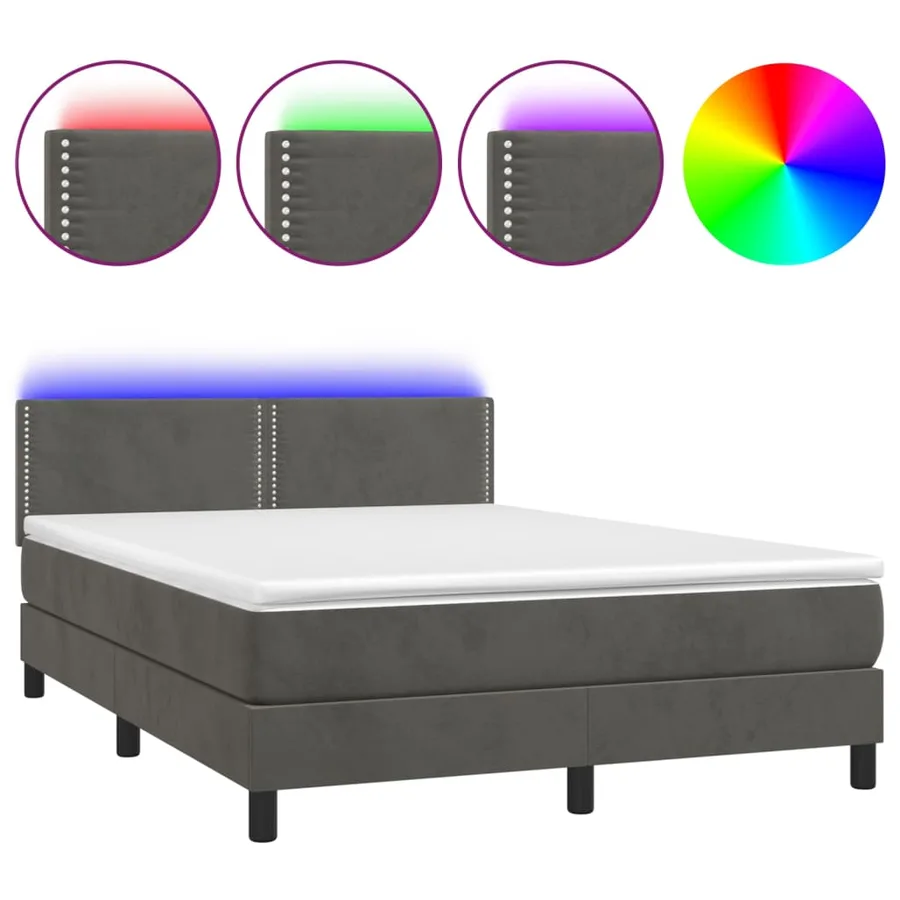 Sommier à lattes de lit avec matelas LED Gris foncé 140x200 cm - 2