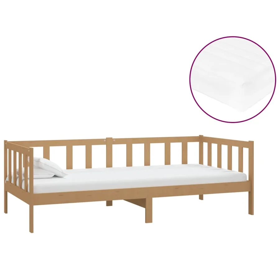 Lit de repos et matelas 90x200cm Marron miel Bois de pin massif - 2