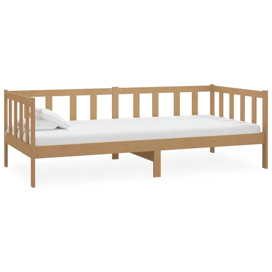 Lit de repos et matelas 90x200cm Marron miel Bois de pin massif - 4