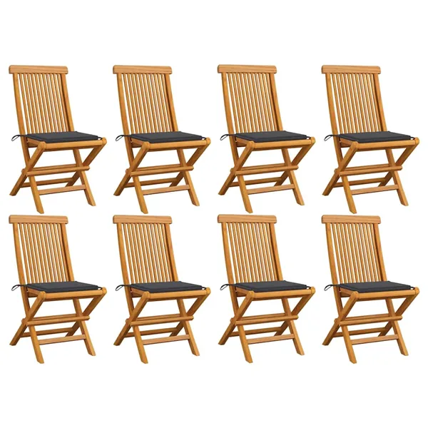 Chaises de jardin avec coussins anthracite lot de 8 Teck massif
