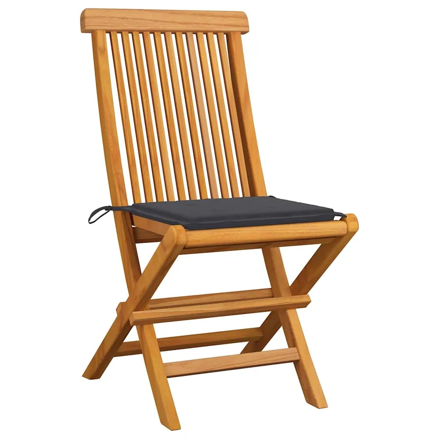 Chaises de jardin avec coussins anthracite lot de 8 Teck massif - 2