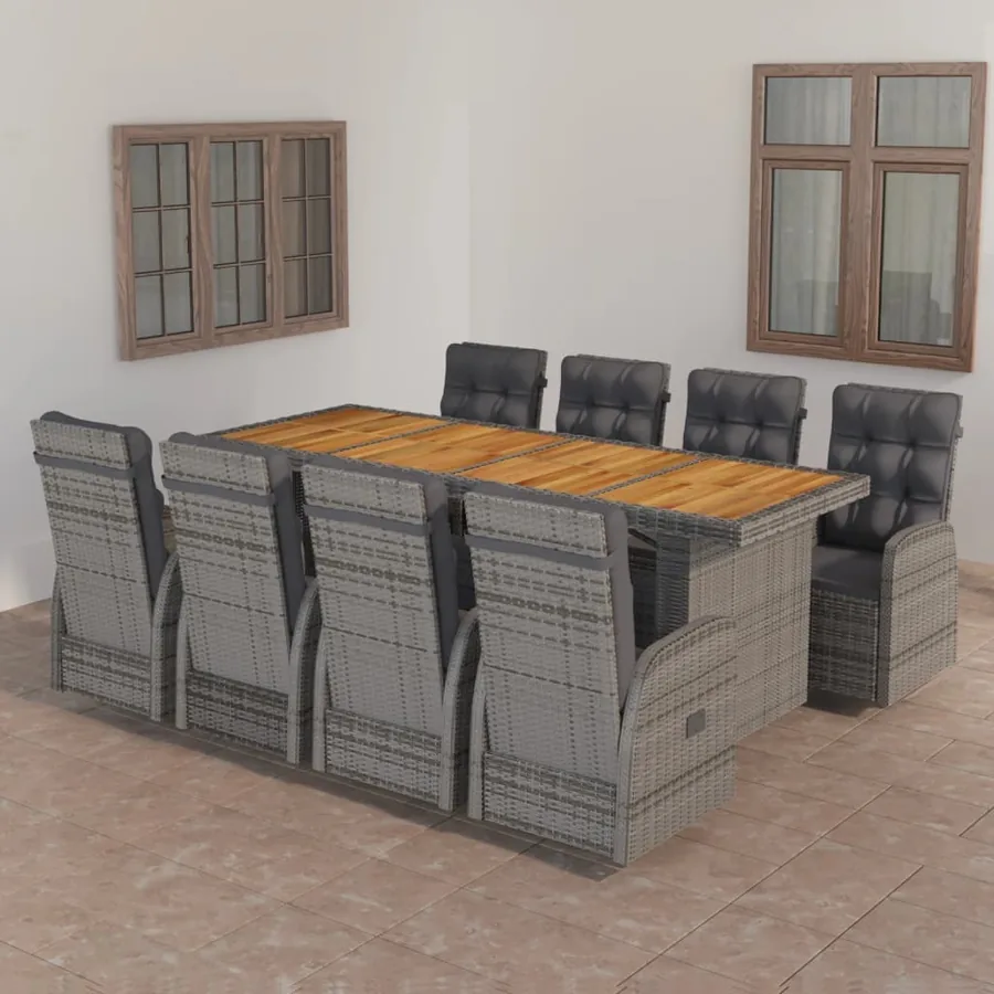 Ensemble à manger d'extérieur 9pcs coussins Résine tressée Gris