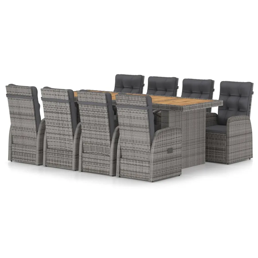 Ensemble à manger d'extérieur 9pcs coussins Résine tressée Gris - 2