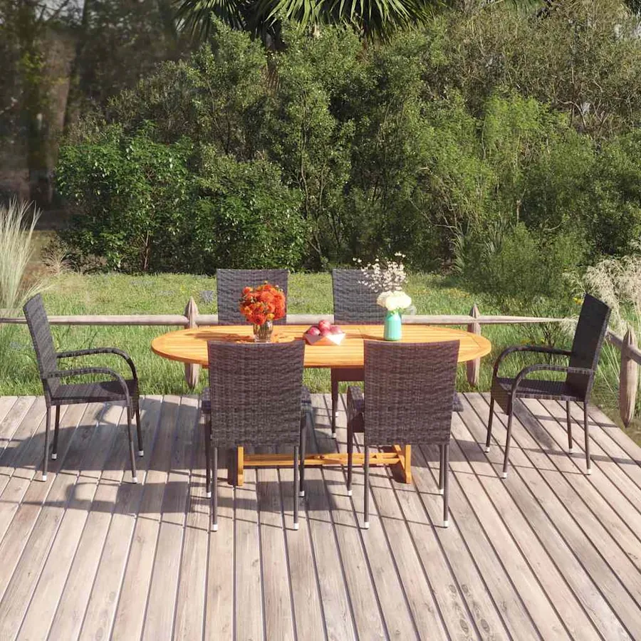 Ensemble à manger de jardin 7 pcs Résine tressée Noir