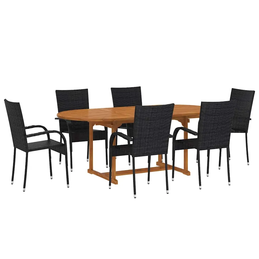 Ensemble à manger de jardin 7 pcs Résine tressée Noir - 2