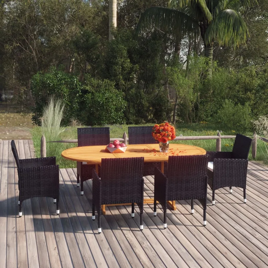 Ensemble à manger de jardin 7 pcs Résine tressée Noir