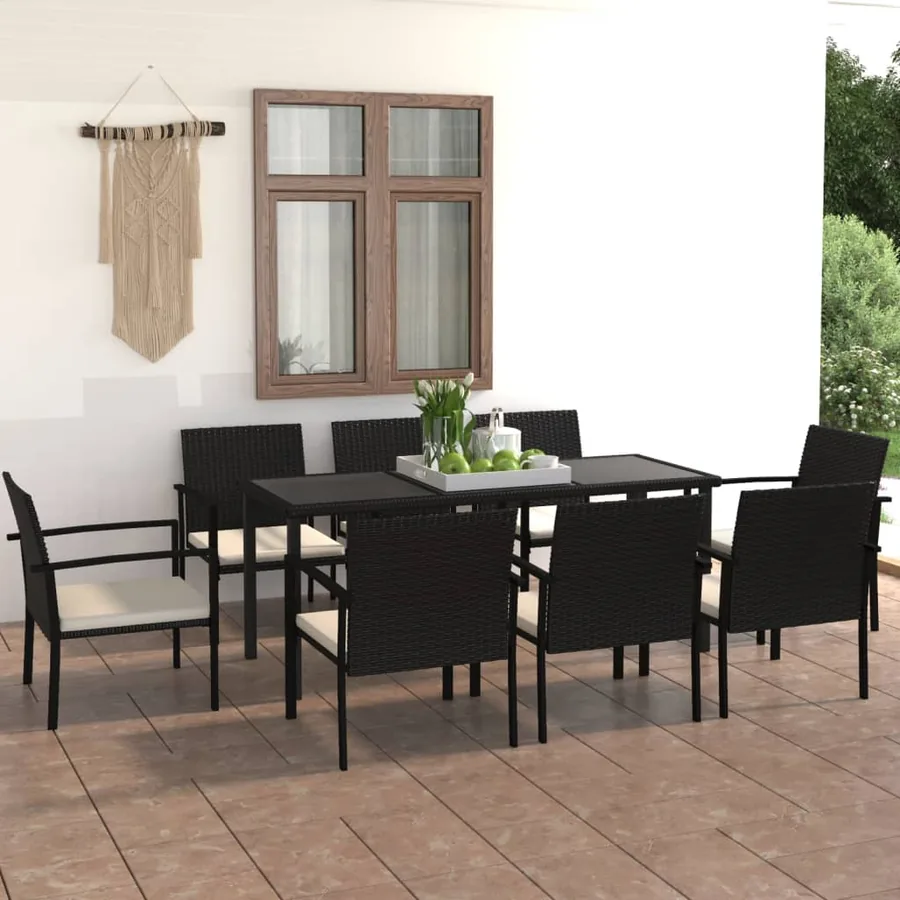 Ensemble à manger de jardin 9 pcs Résine tressée Noir
