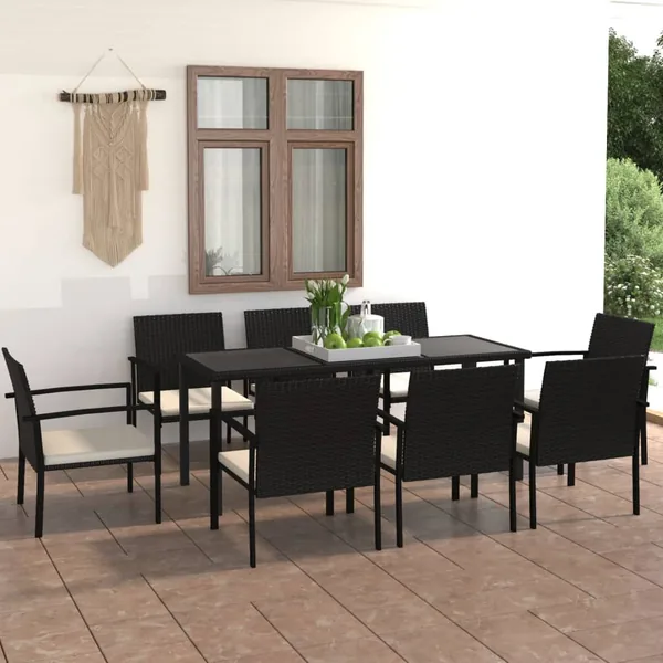 Ensemble à manger de jardin 9 pcs Résine tressée Noir
