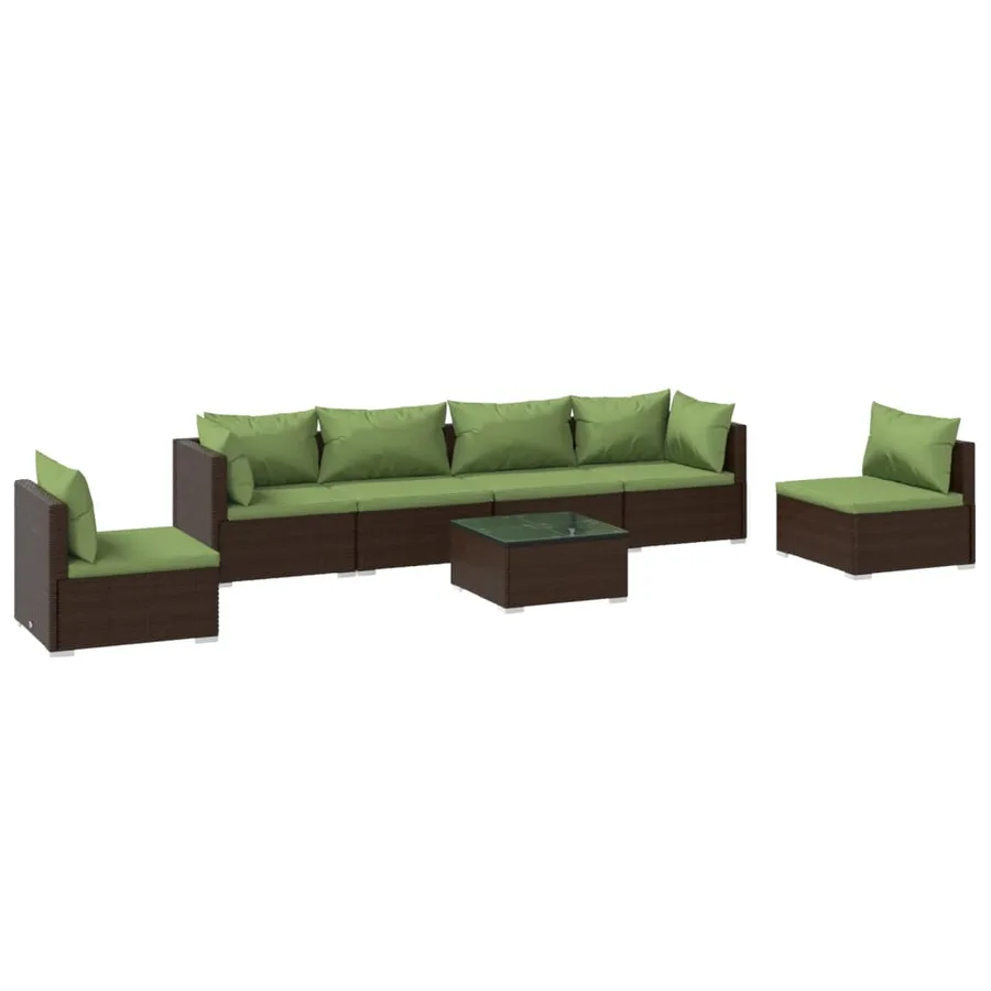 Salon de jardin 7 pcs avec coussins Résine tressée Marron - 2