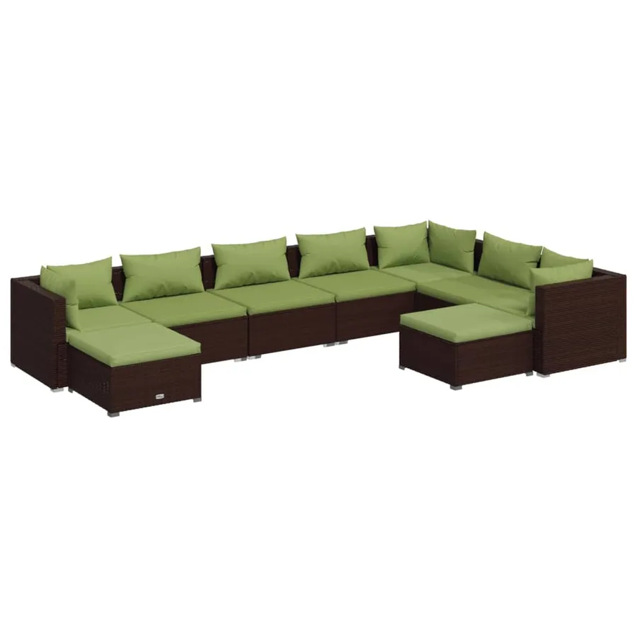 Salon de jardin 9 pcs avec coussins Résine tressée Marron - 2