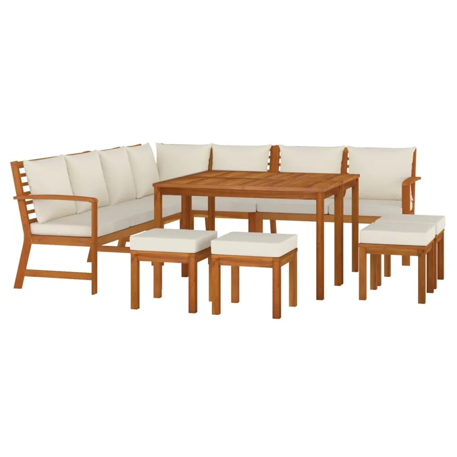 Ensemble à manger de jardin avec coussins 11 pcs bois d'acacia - 3