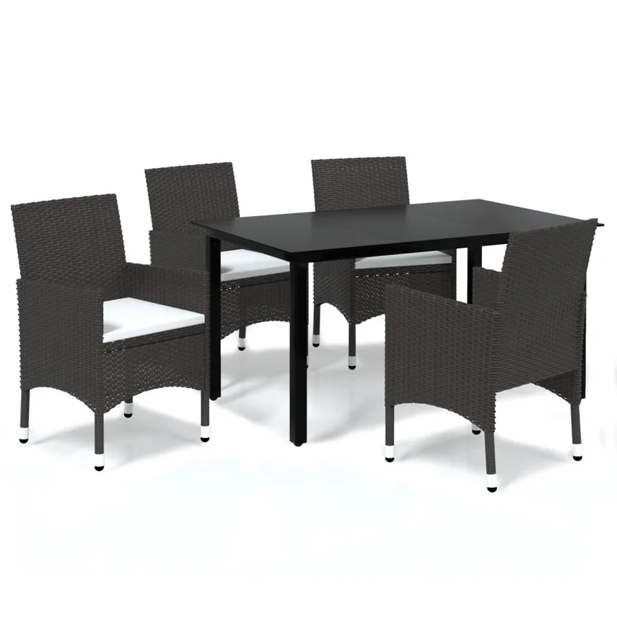 Ensemble à manger de jardin et coussins 5 pcs Poly rotin Marron - 2