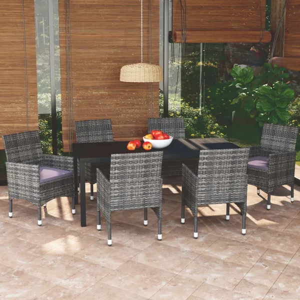 Ensemble à manger de jardin coussins 7pcs Résine tressée Gris
