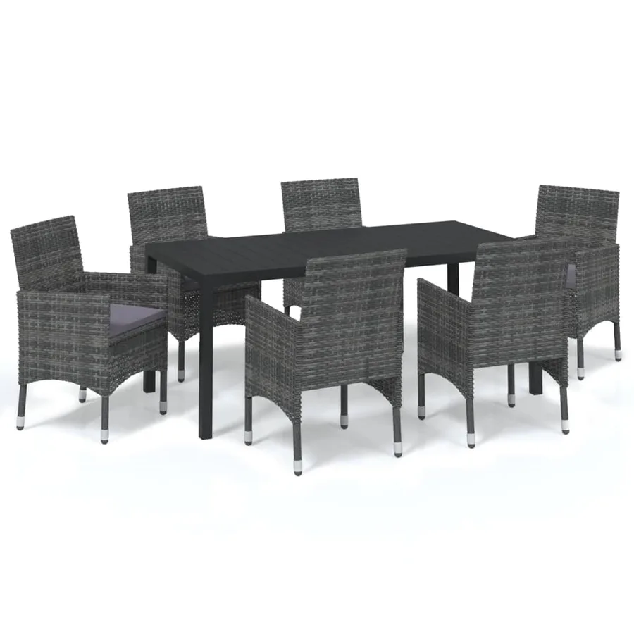 Ensemble à manger de jardin coussins 7pcs Résine tressée Gris - 2