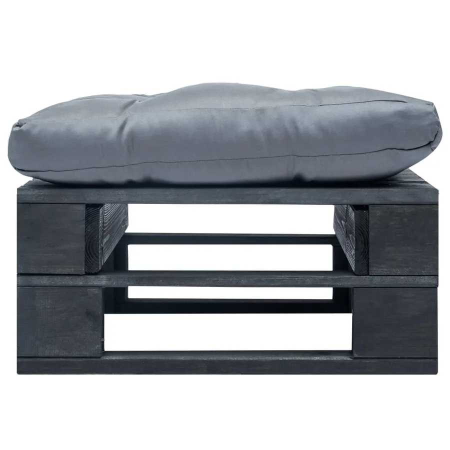 Repose-pied palette de jardin avec coussin gris noir bois - 2