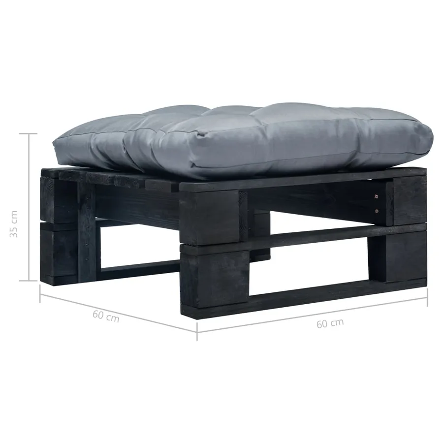 Repose-pied palette de jardin avec coussin gris noir bois - 3