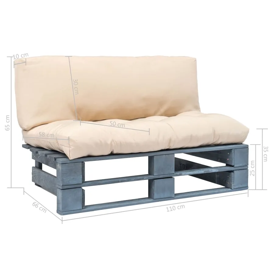 Canapé de jardin palette avec coussins sable Pinède - 7