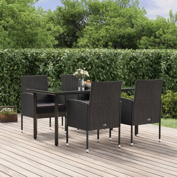 Ensemble à manger de jardin coussins 5pcs Noir Résine tressée