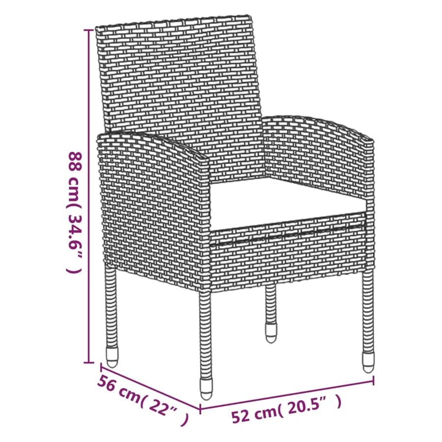 Ensemble à manger de jardin coussins 5pcs Noir Résine tressée - 10