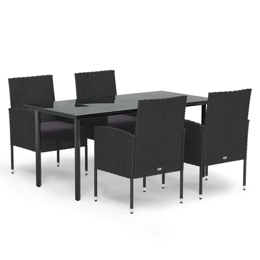 Ensemble à manger de jardin coussins 5pcs Noir Résine tressée - 2