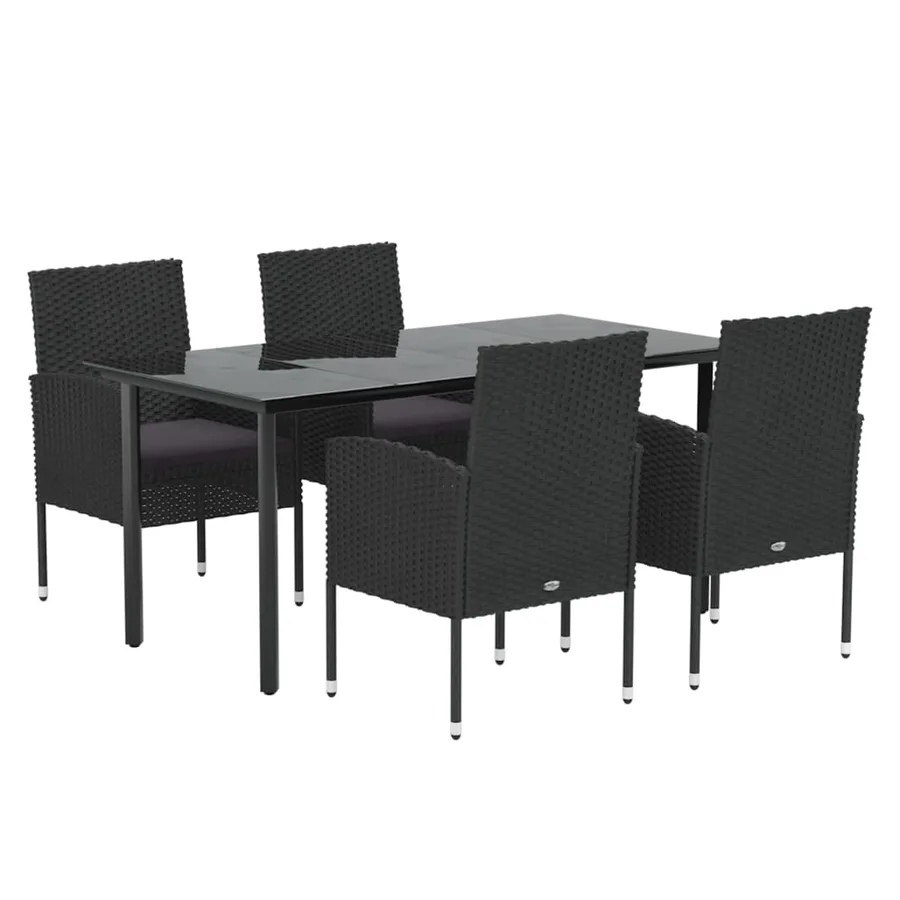 Ensemble à manger de jardin coussins 5pcs Noir Résine tressée - 3