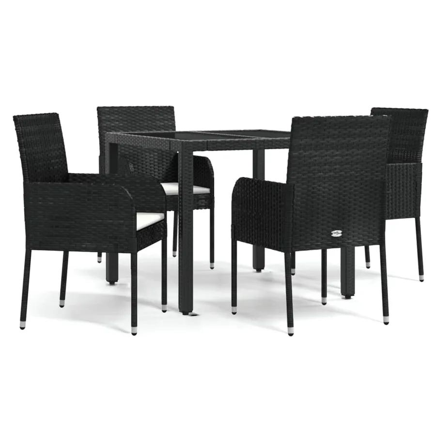 Ensemble à manger de jardin coussins 5pcs Noir Résine tressée - 2