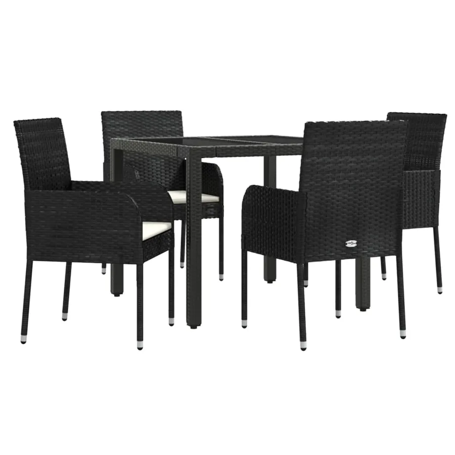 Ensemble à manger de jardin coussins 5pcs Noir Résine tressée - 3