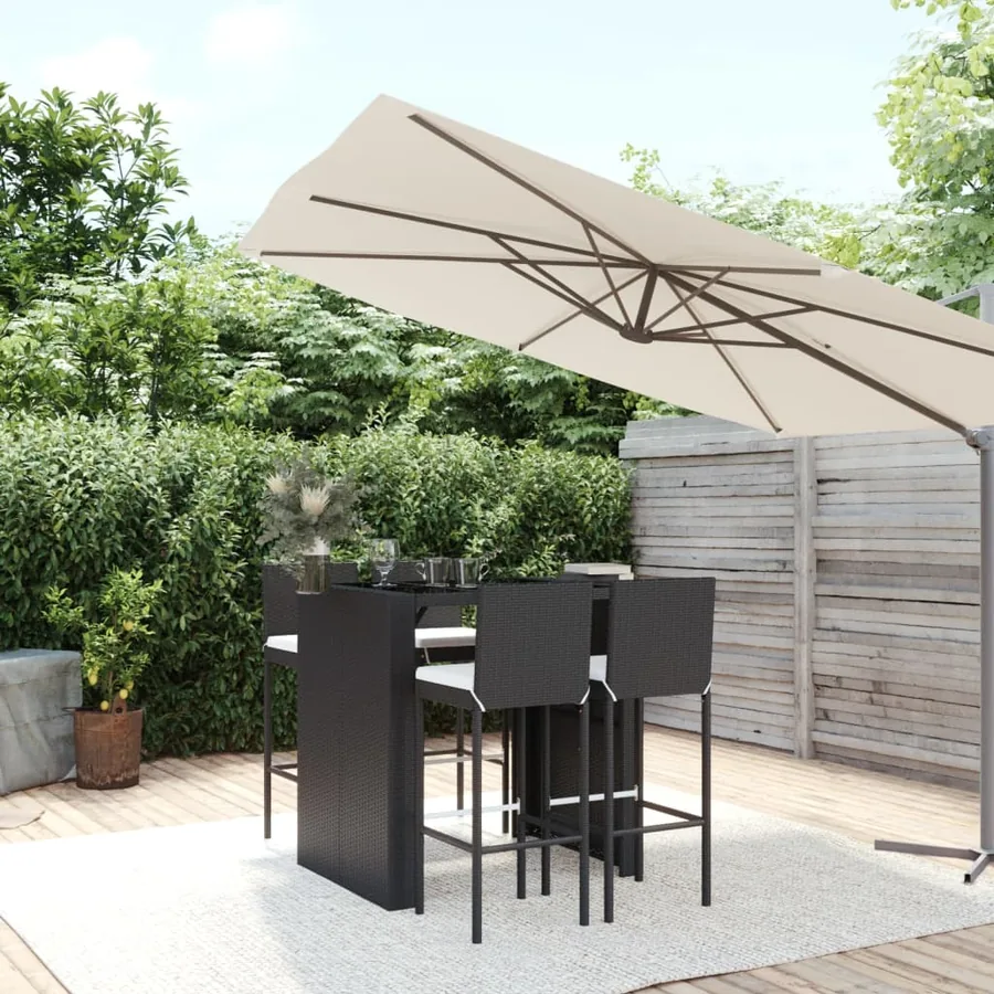 Ensemble de bar de jardin 5 pcs avec coussins noir poly rotin